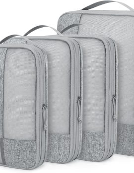 BAGSMART Compression Packing Cubes for Travel, 4 Set Travel Packing Cubes for Carry on Suitcases, Compression Travel Cubes & Suitcase Organizer for Packing with Shoe Bag Grey