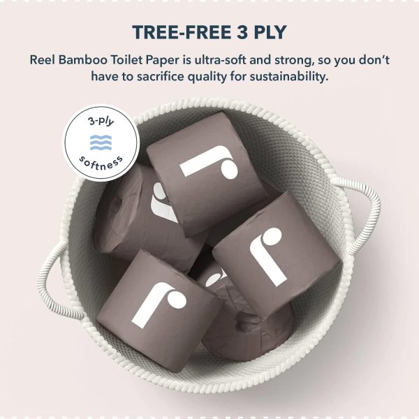 Reel Premium Toilet Paper - 12 Rolls of Toilet Paper - 3-Ply Made from Tree-Free - Zero Plastic Packaging, Septic Safe - Image 3