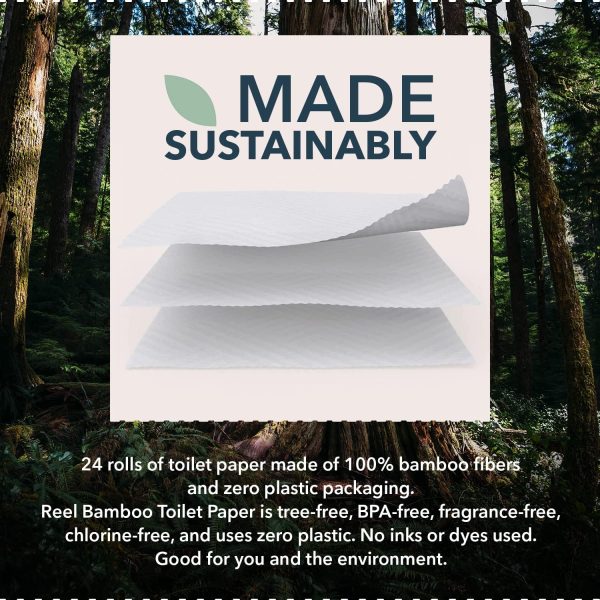 Reel Premium Toilet Paper - 12 Rolls of Toilet Paper - 3-Ply Made from Tree-Free - Zero Plastic Packaging, Septic Safe - Image 4