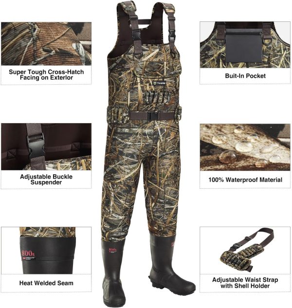 TIDEWE Chest Waders, Hunting Waders for Men with 800G Insulation, Waterproof Neoprene Camo Bootfoot Wader - Image 2