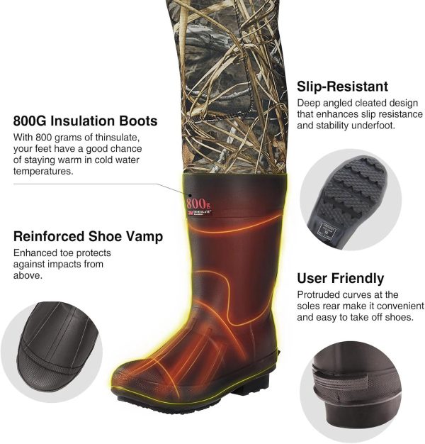 TIDEWE Chest Waders, Hunting Waders for Men with 800G Insulation, Waterproof Neoprene Camo Bootfoot Wader - Image 3