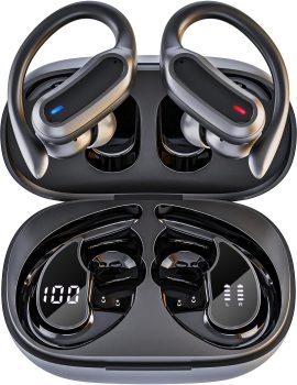 Wireless Earbuds, Bluetooth 5.4 Headphones, True Wireless Stereo Earphones with IPX7 Waterproof, Noise Cancelling Mic, Fast Charging and Comfort Fit Ear Buds for Sports/Workouts – Black