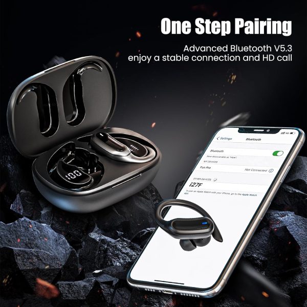 Wireless Earbuds, Bluetooth 5.4 Headphones, True Wireless Stereo Earphones with IPX7 Waterproof, Noise Cancelling Mic, Fast Charging and Comfort Fit Ear Buds for Sports/Workouts - Black - Image 5