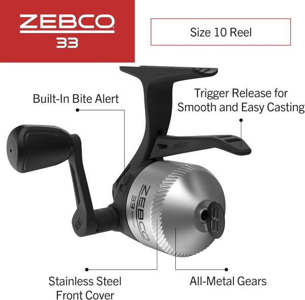 33 Spincast Fishing Reel, Changeable Right or Left-Hand Retrieve, Built-in Bite Alert, All-Metal Gears, Pre-Spooled with Zebco Cajun Line - Image 2